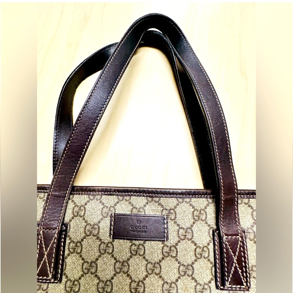 WOW POSHMARK Authentic Gucci Large GG Web Canvas with Leather Trim Tote - Picture 4 of 15